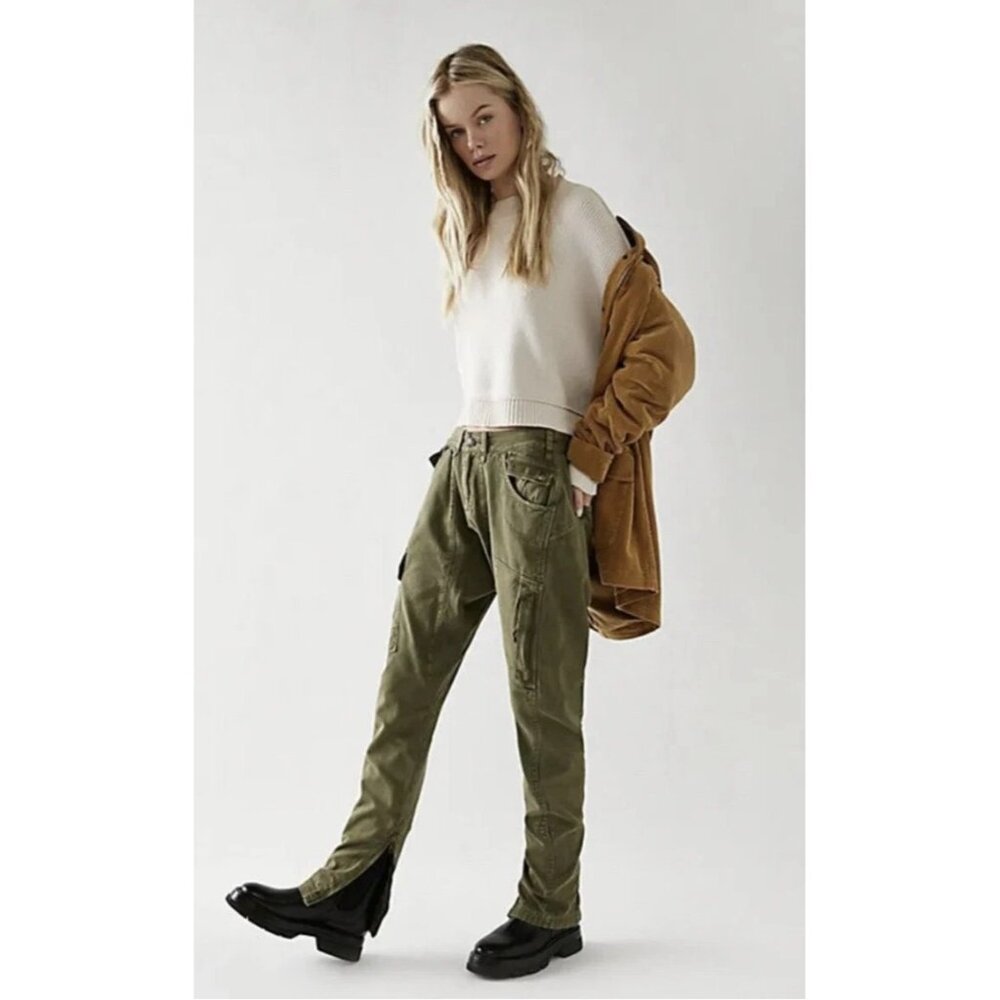 Free‎ People Cotton Olive Green Rule Breaker Slim Cargo Utility Pants 0